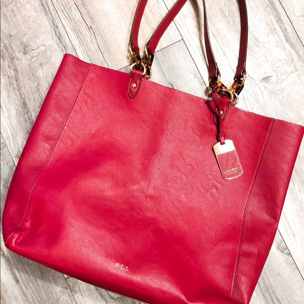 Ralph Lauren Red Leather Tote Bag